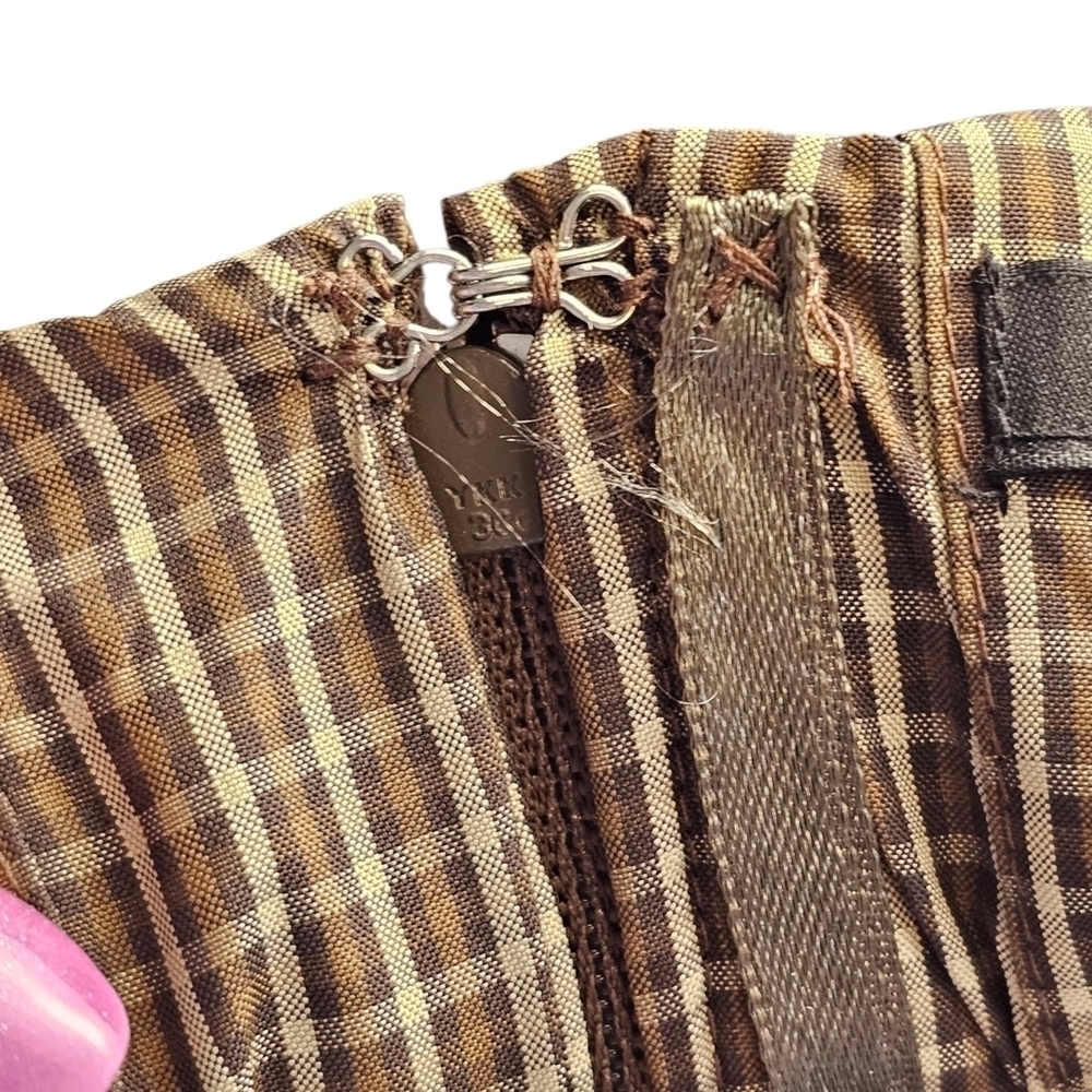 BCBGMaxAzria Brown Strapless Pleated Plaid Cocktail Dress Sz 2 - Picture 11 of 12